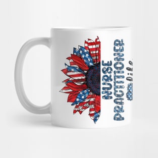 Nurse Practitioner Life American Flag Sunflower Independence Day Mug